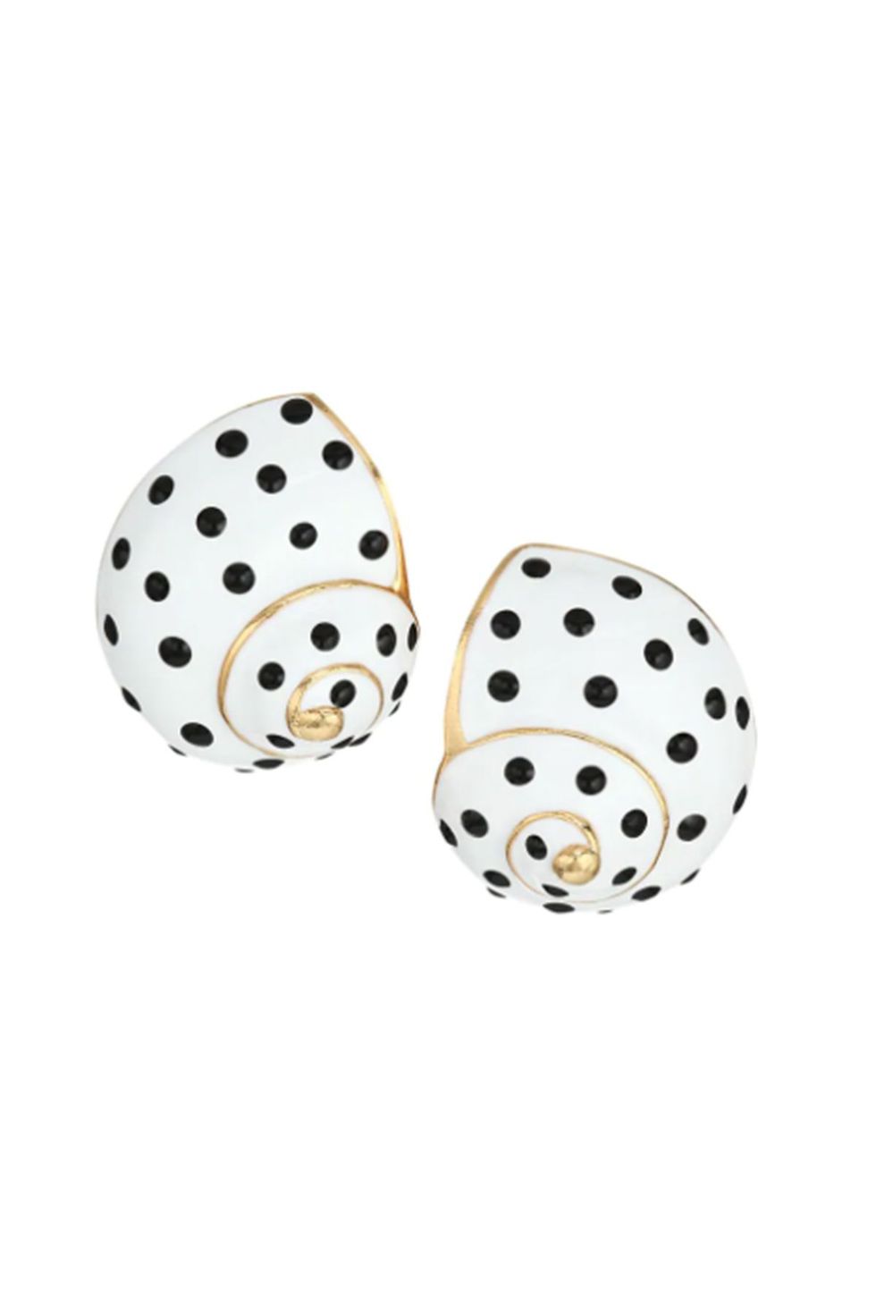 Black Dotted White Enamel Snail Shell Clip-On Earrings