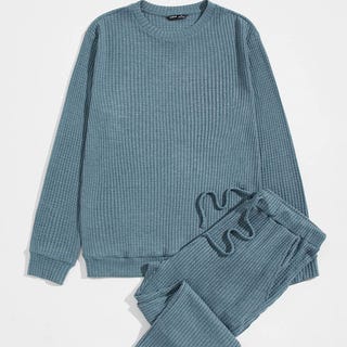 Men Waffle Knit Pullover Set Men Waffle Knit Pullover Set