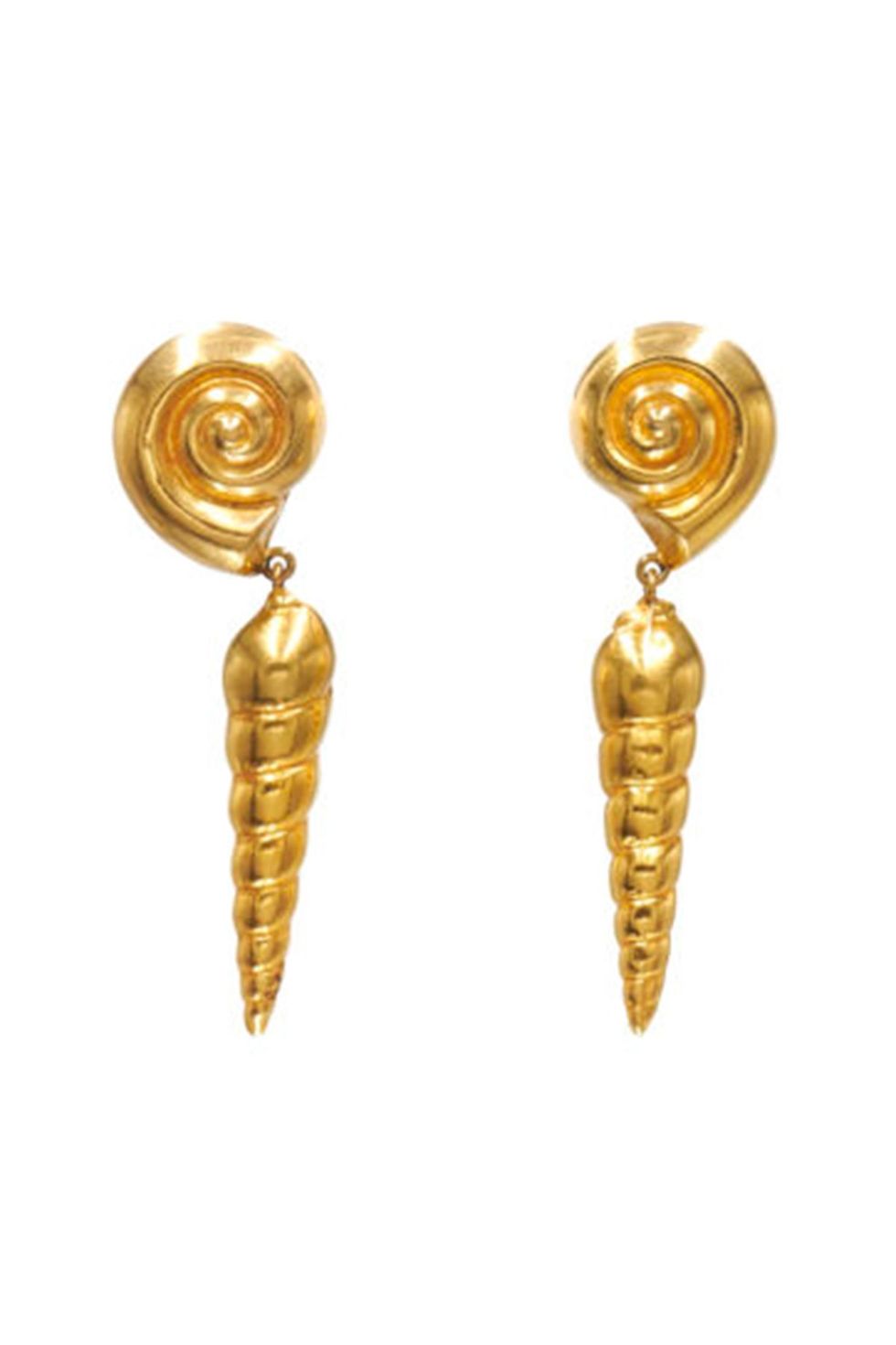 18K Yellow Gold Seashell Pendant Earrings