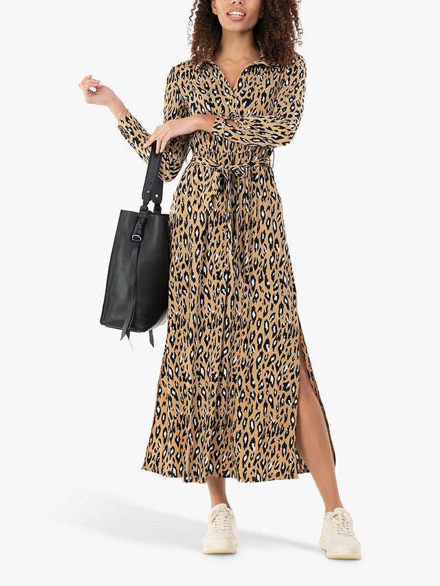 Jolie Moi Dora Leopard Maxi Shirt Dress, Camel