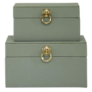 Grey Faux Wood Boxes with Gold Detail
