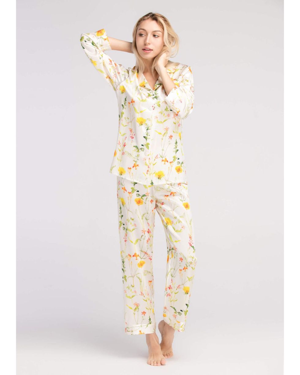 LilySilk 22 Momme Blossom Long Silk Pajamas Set