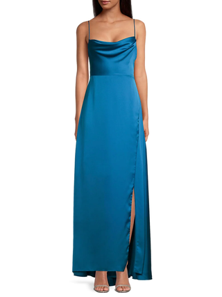 The Rosabel Cowlneck Spaghetti-Strap Gown