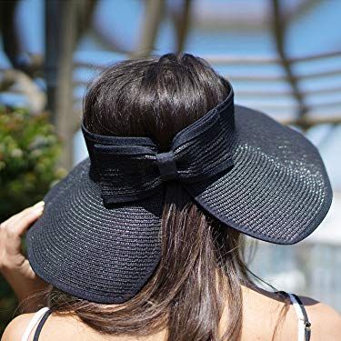 Wide Brim UV Protection Sun Hats for Women Straw Roll Up Beach Visor Hat  UPF 50+-Purple-Purple 