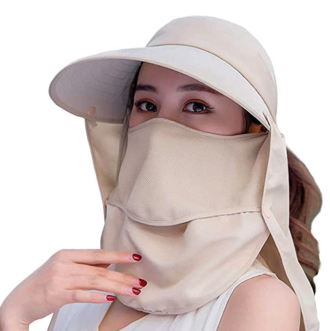 Sun Protection Face Mask with Detachable Hat-Brim Adjustable Ear