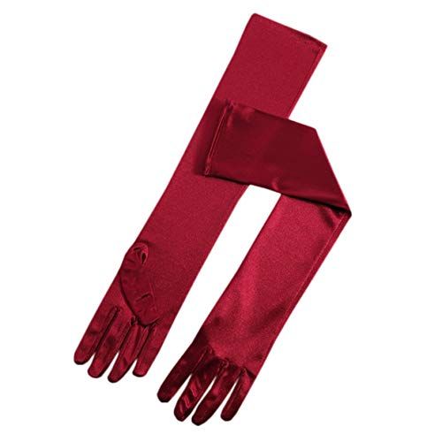 Women's Satin Opera Gloves in Wine Red