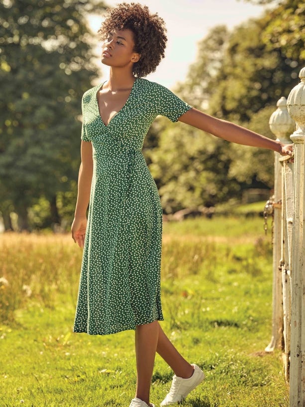 Green Daisy Dot Wrap Dress, Apricot, £28