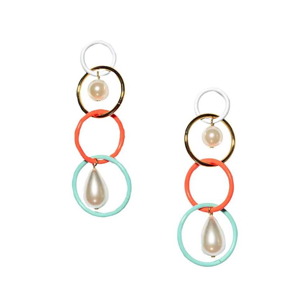 Multicolor Teardrop & Faux Pearl Linear Earrings