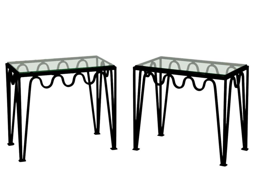 Pair of ‘Méandre’ Blackened Steel and Glass Side Tables by Design Frères