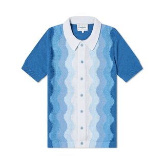 Blue Boucle Knit Polo Shirt