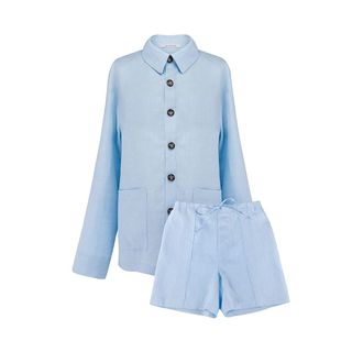 Azure Blue Linen Pajama Set 