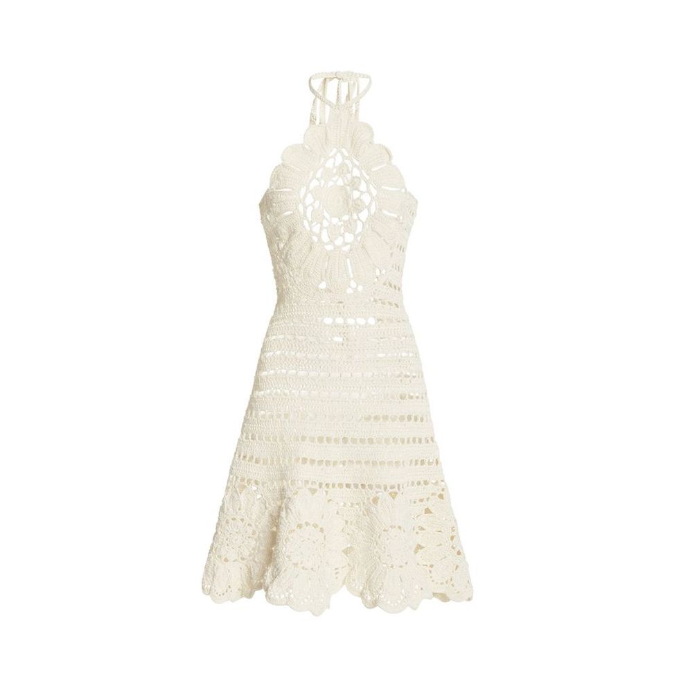 Crocheted Cotton Mini Halter Dress