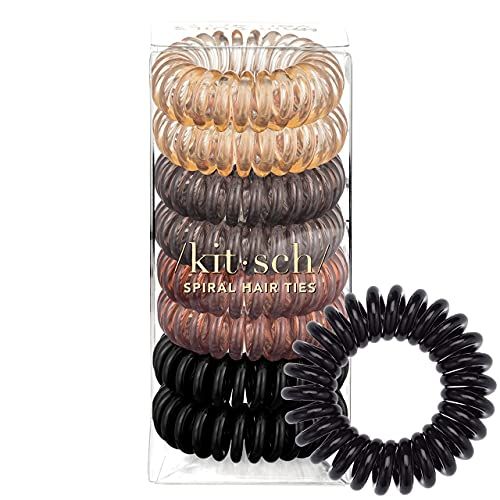 Kitsch Spiral Hair Ties | Holiday Gift Coil Hair Ties | Phone Cord Hair Ties | Ponytail Hair Coils No Crease | Holiday Gift Headband - 8 pcs (Brunette)
