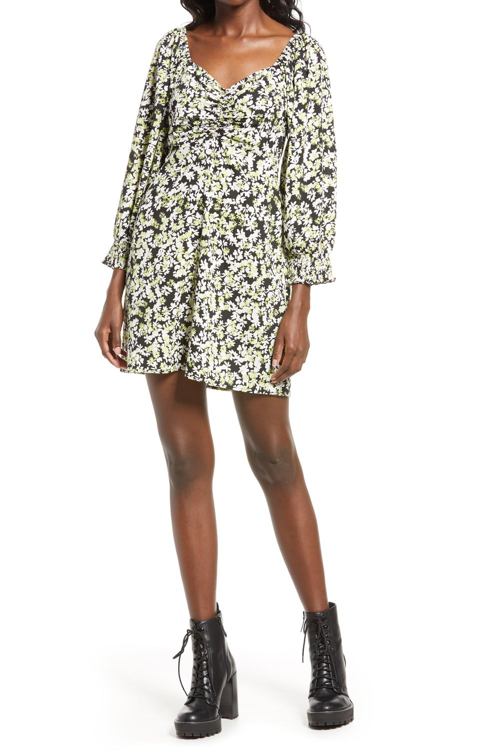 Chaddie Floral Long-Sleeve Ruched Minidress