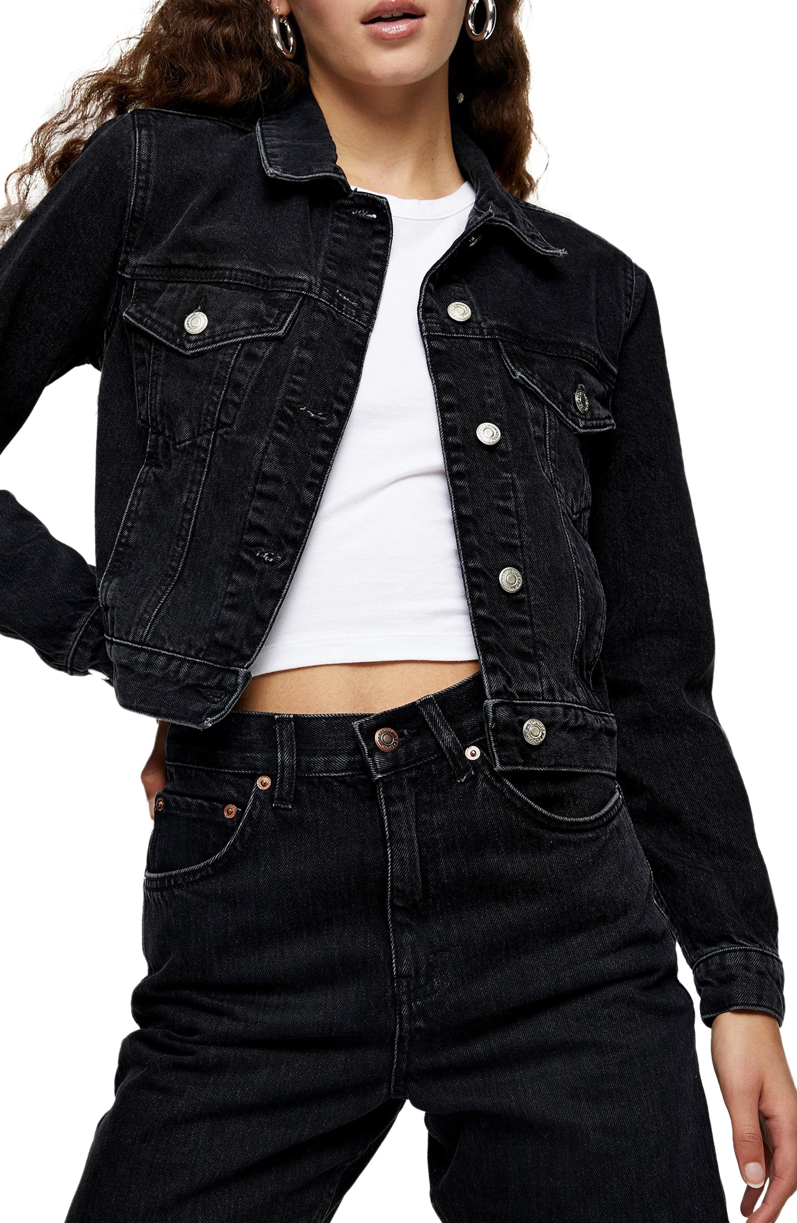 NEW DENIM JACKET Women Jeans Waist Stretch Jackets Black White Size 8 10 12 14 