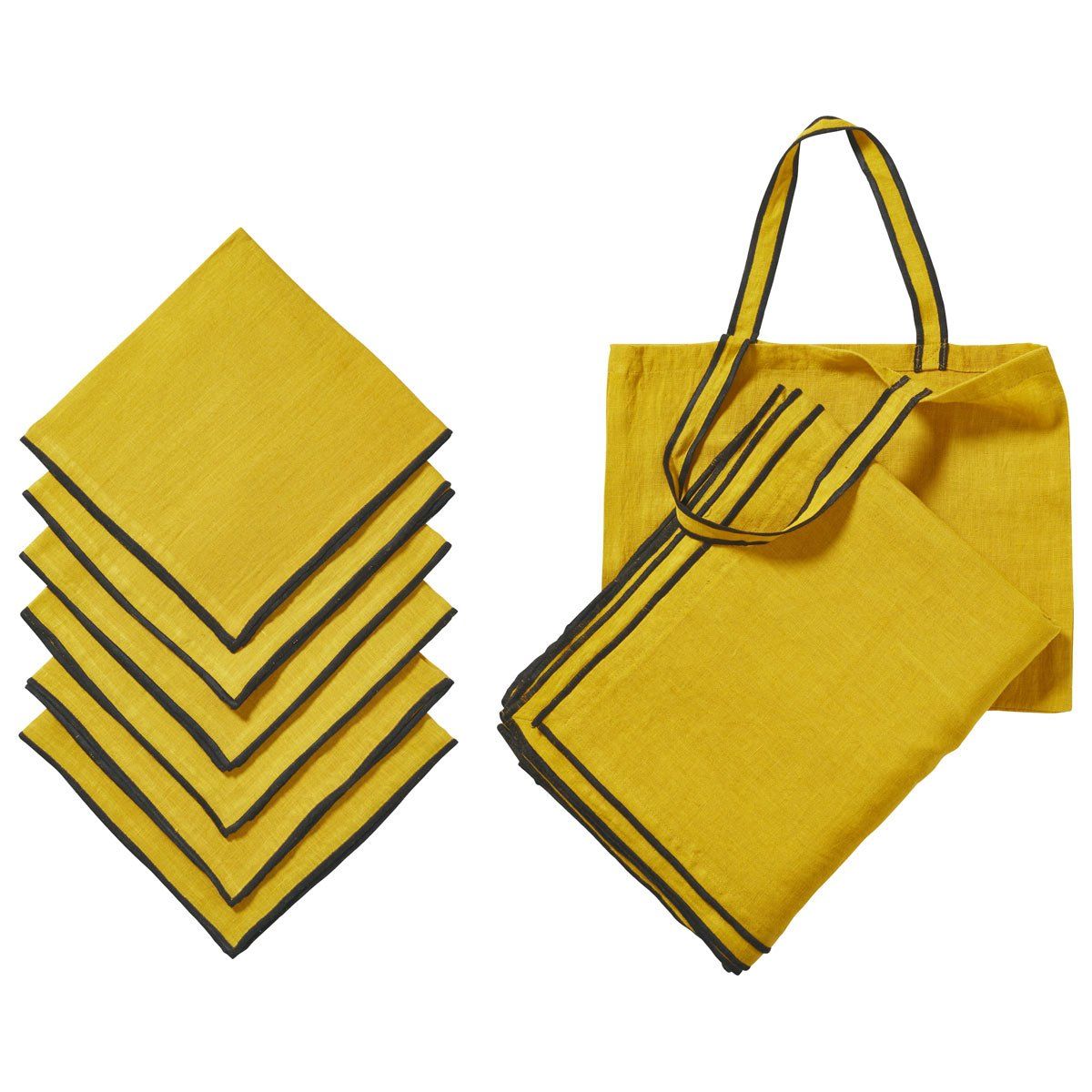Tarifa Tablecloth, Napkins & Tote Bag Set - Mustard
