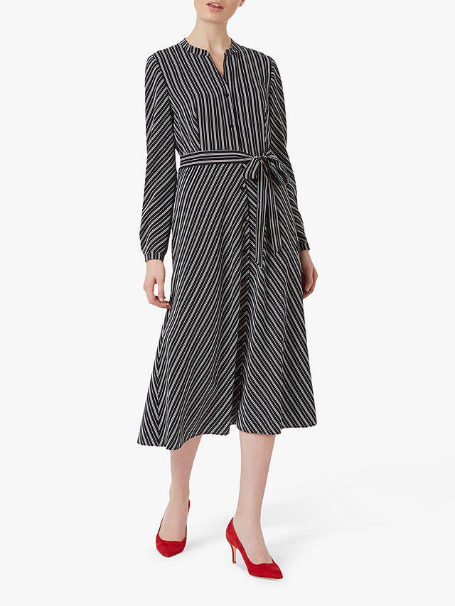 Hobbs Tarini Stripe Midi Shirt Dress, Navy/Ivory