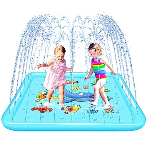 Sprinkler & Splash Pad for Kids Fun Play Pool for Toddlers Babies Over 3 Years Boys Girls in Garden/Backyard/Beach Large Outdoor Sprinklers Play Mat Water Play Toys Inflatable Mermaid Sprinkler Pad 