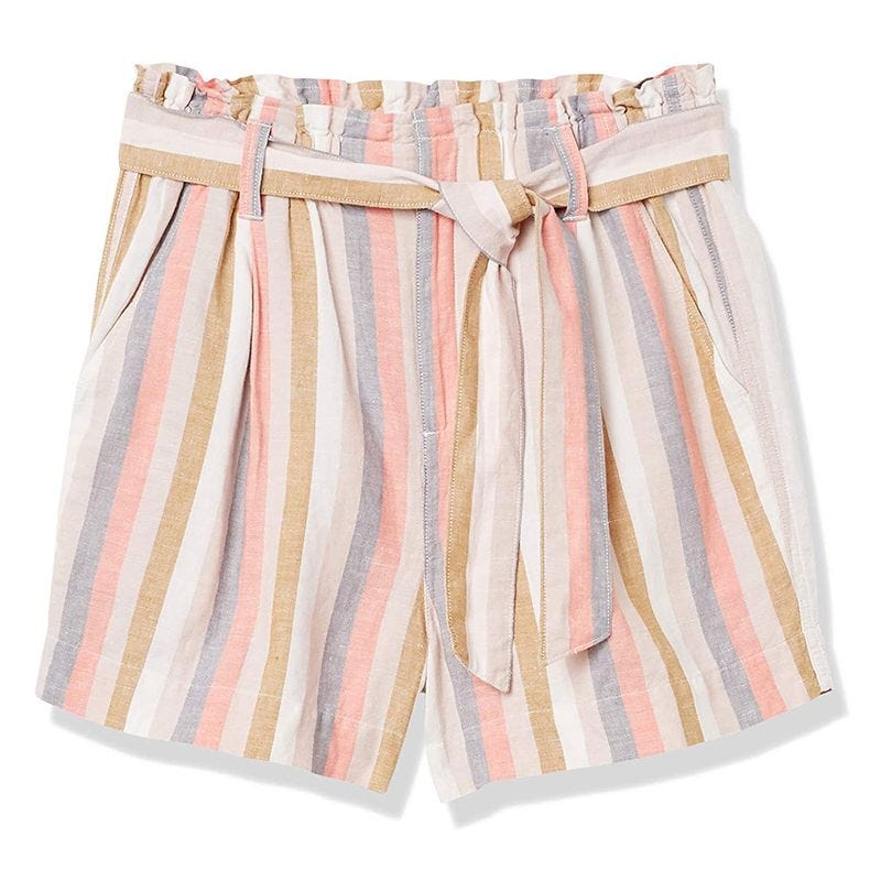 Washed Linen Blend Paper Bag Waist Shorts