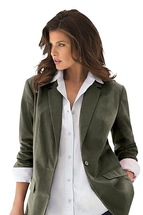 Women's Plus Size Long Sleeve Waist Length Open Front Office Blazer Jacket  