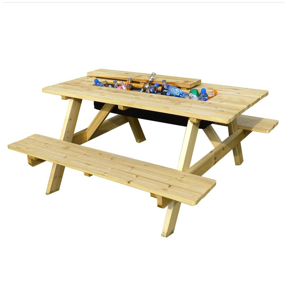 Natural Wood Picnic Table With Built-in Cooler