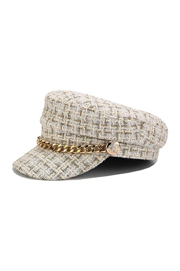 Tweed Newsboy Hat with Chain