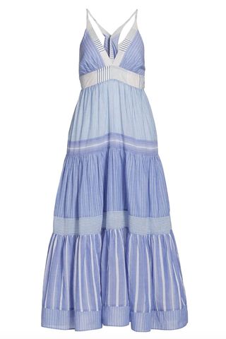 Tiered Striped Bow Back Beach Dress