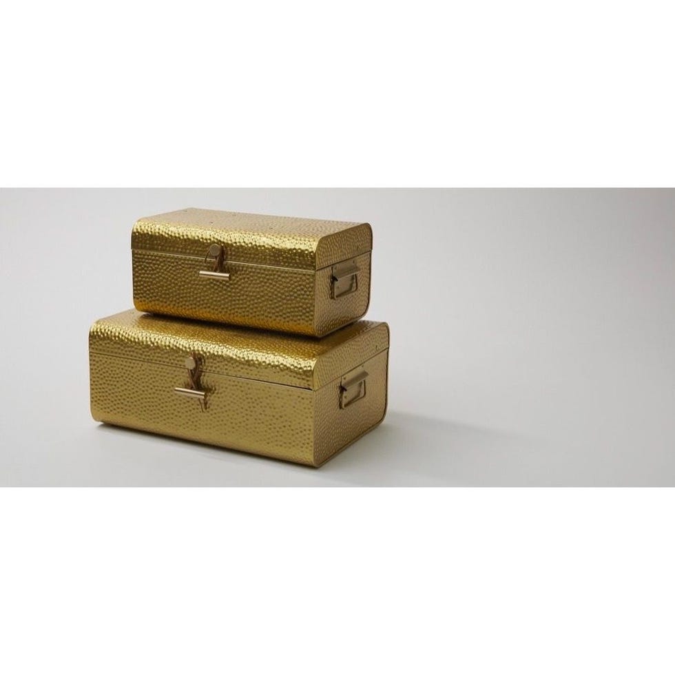 Hammered Gold Metal Storage Trunks Set of Two