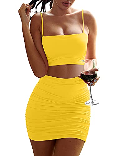 Women's Ruched Cami Crop Top  & Bodycon Skirt