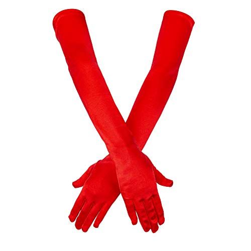 Long Red Elbow Satin Gloves
