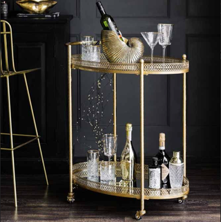 Antique Style Gold Metal Drinks Trolley