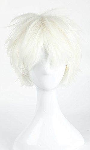 Short Fluffy Straight Hair White Wig