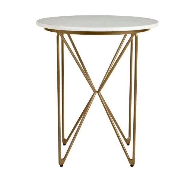 Marble and Gold Finish Round Accent Table