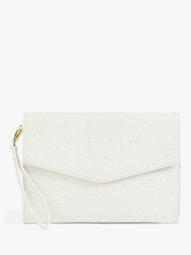 Ted Baker Crocey Croc Leather Envelope Clutch Bag, Light Pink