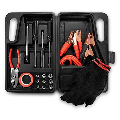 Car and Driver Roadside Emergency Kit - 30 Essential Pieces - Features Jumper Cables, Tire Gauge, Fuses, Tools and More - Easy to Store & Durable Portable Case