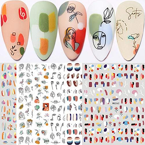 Number Nail Art Stickers 3 Sheets Black White Fluorescent Yellow Digital  Self-adhesive Slider 3D Nail Art Decoration