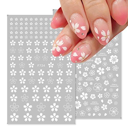 White Flower Nail Stickers 3D