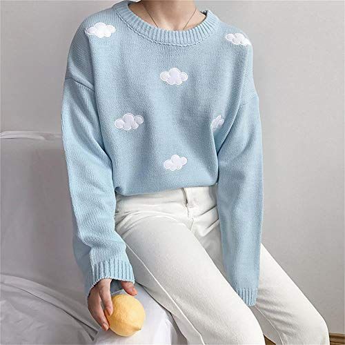 Cute Clouds Embroidery Knitted Pullover