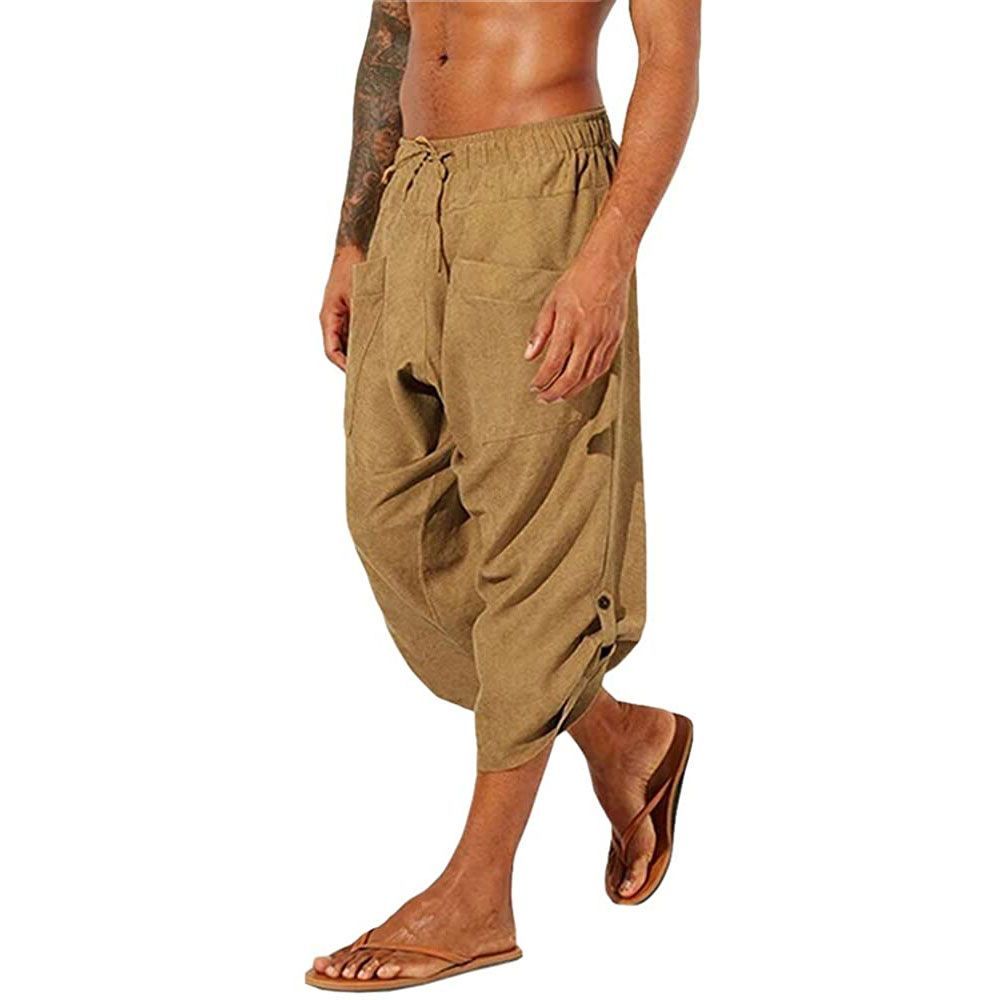 Buy Mens Casual Linen Pants Loose Fit Lightweight Drawstring Summer Beach Yoga  Pants Long Trousers White Medium at Amazonin