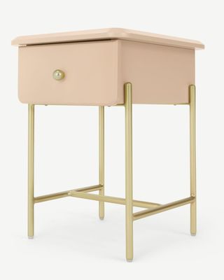 Maddie Bedside Table, Pink & Brass