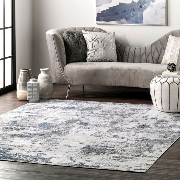 Gray Faded Abstract Washable Rug