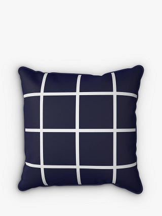 John Lewis & Partners Window Pane Check Print Garden Cushion, 43 x 43cm, Indigo/White