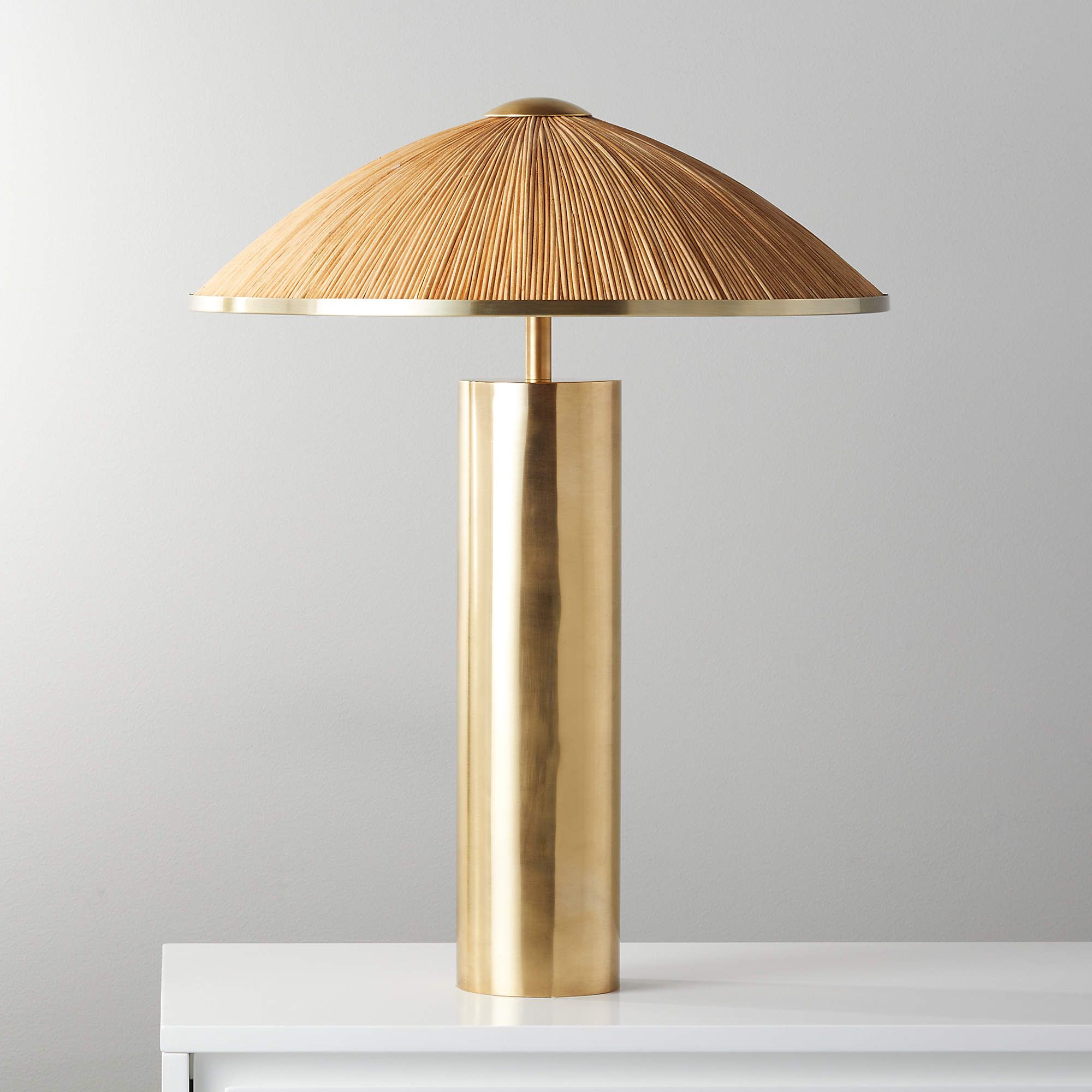 Solana Cone Brass and Rattan Table Lamp