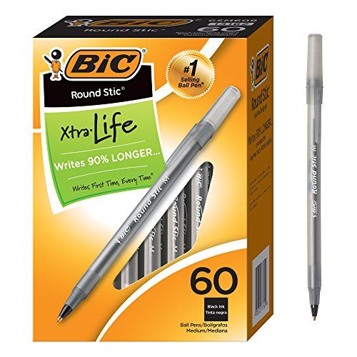 Round Stic Xtra Life Ballpoint Pen Black, 60-count
