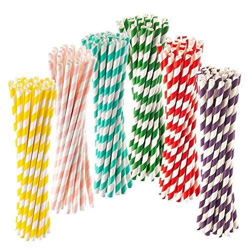 250 X Disposable Straws Paper Straws Stripy Straws