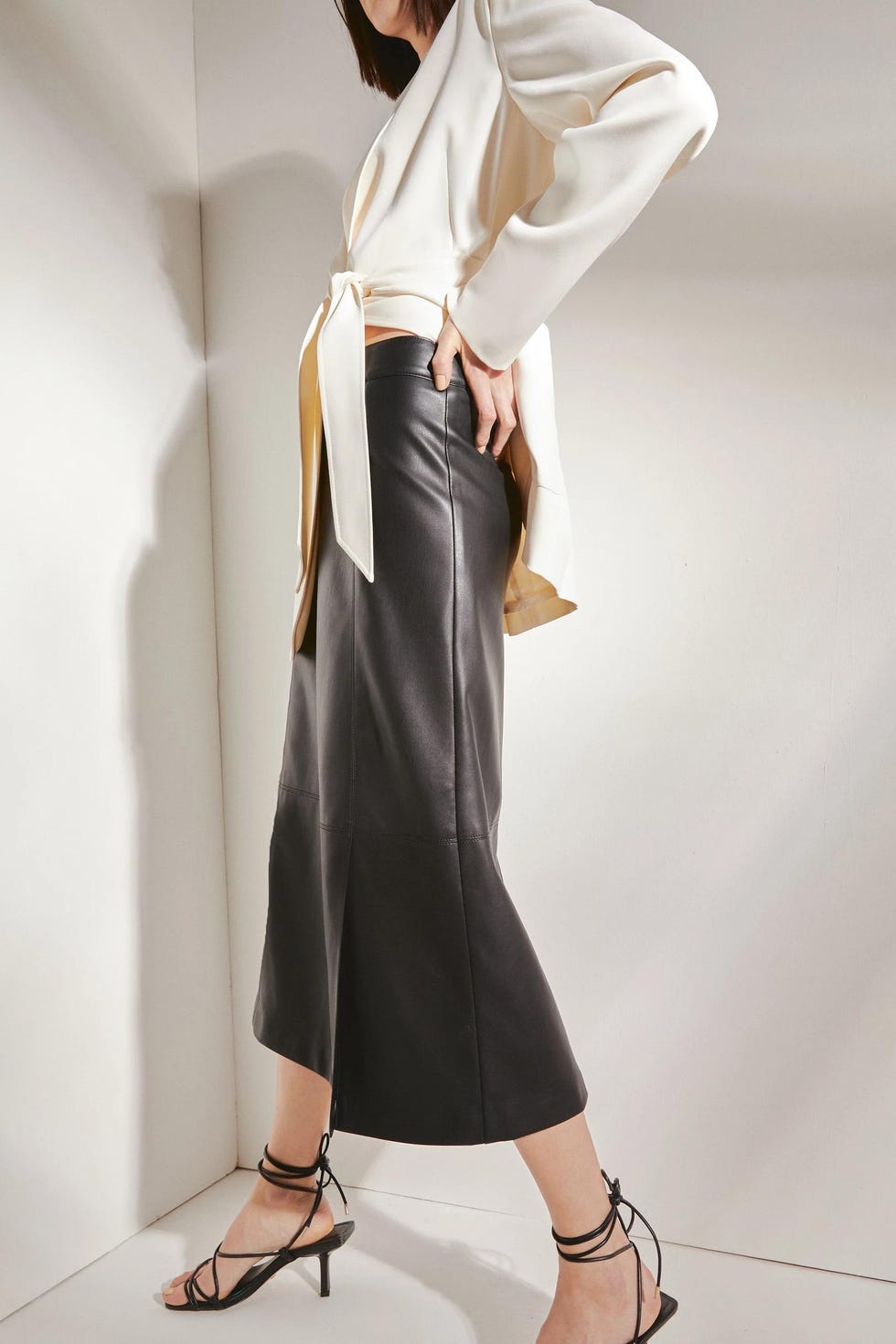 Faux Leather Split Front Pencil Skirt, Warehouse, £41.60
