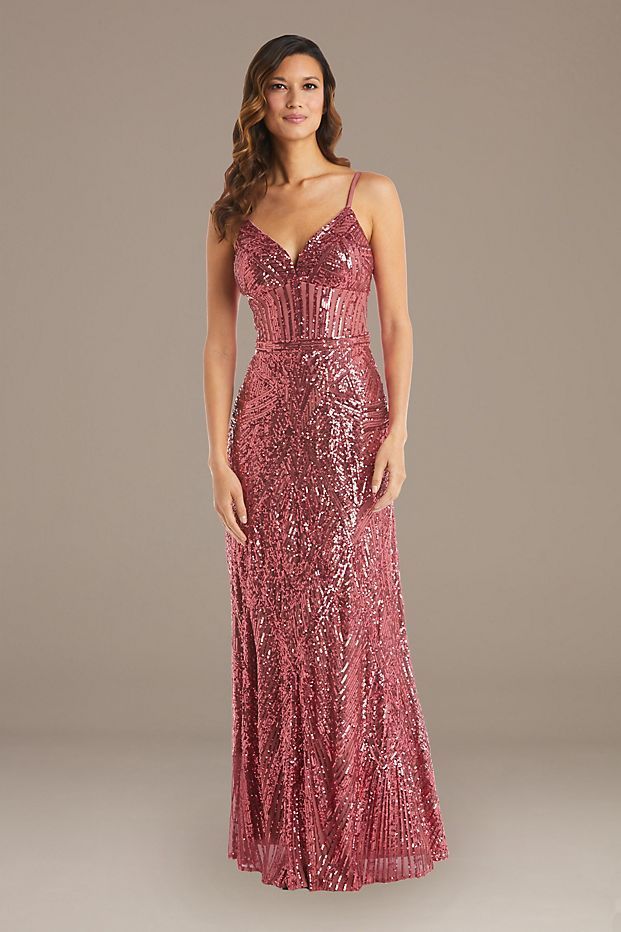 Allover Geometric Patterned Sequin Sheath Gown