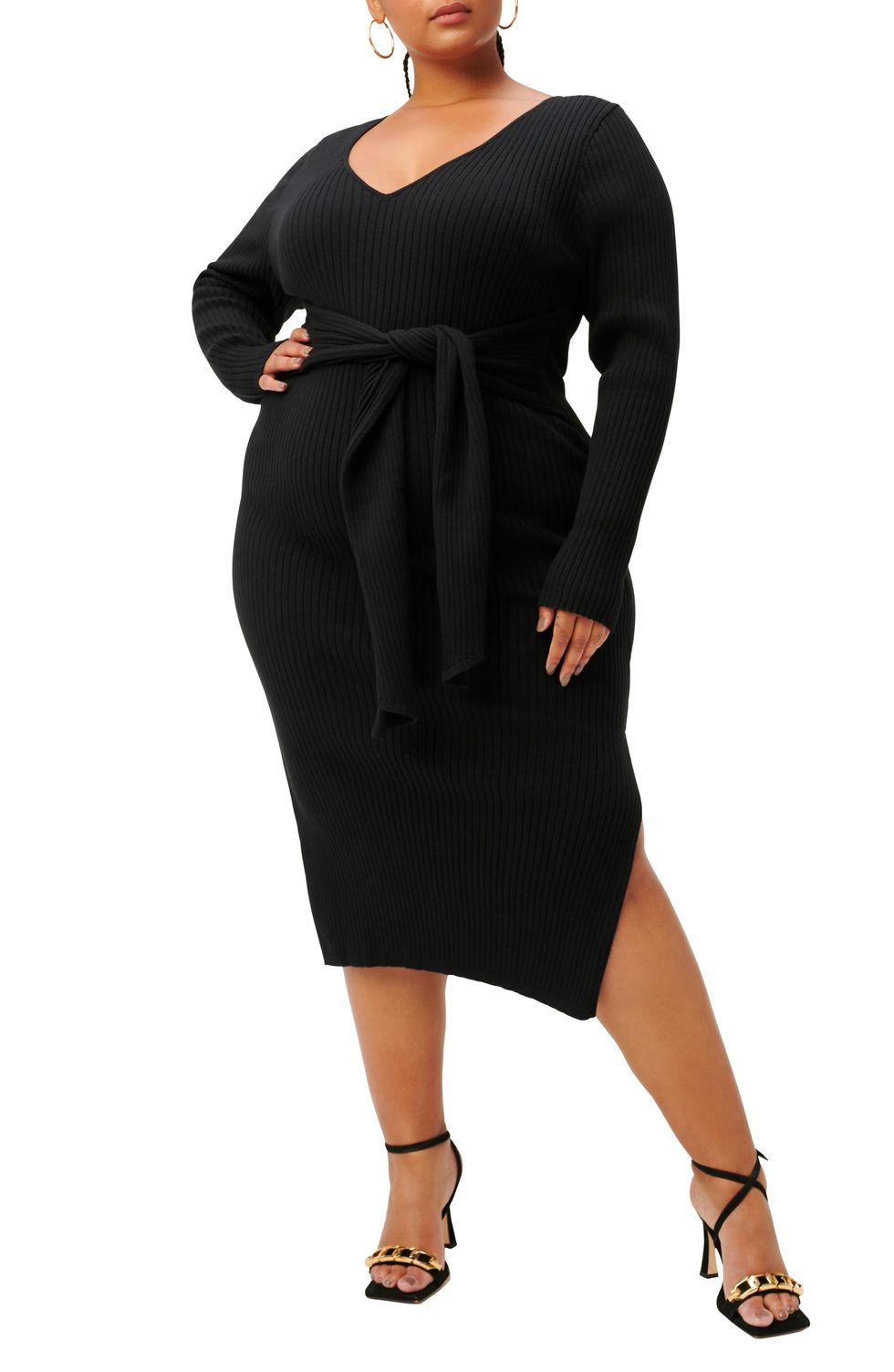 Plus Size Women's Long Sleeve Belted Body-Con Dress