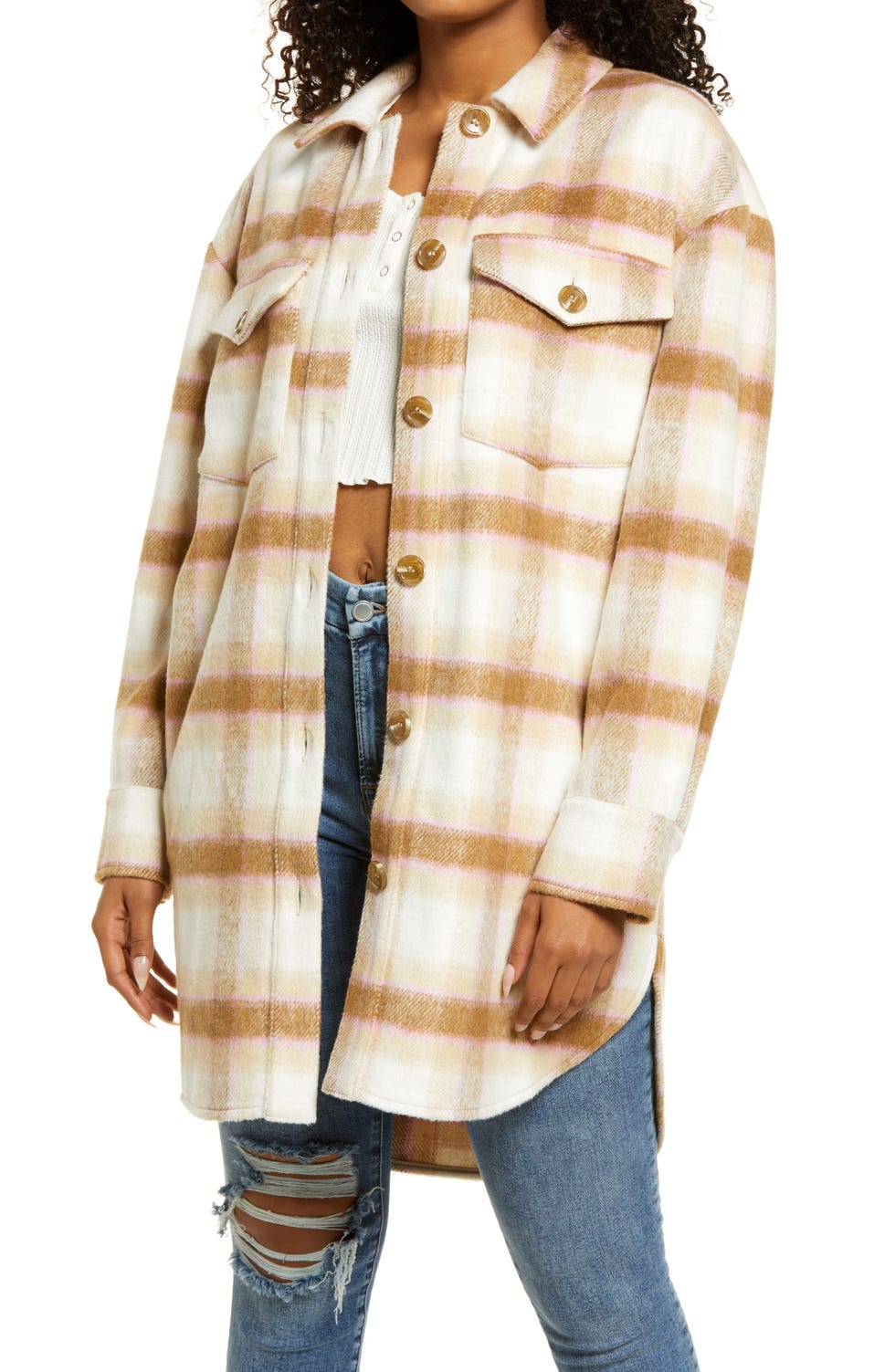 Women's Brushed Plaid Shirt Jacket