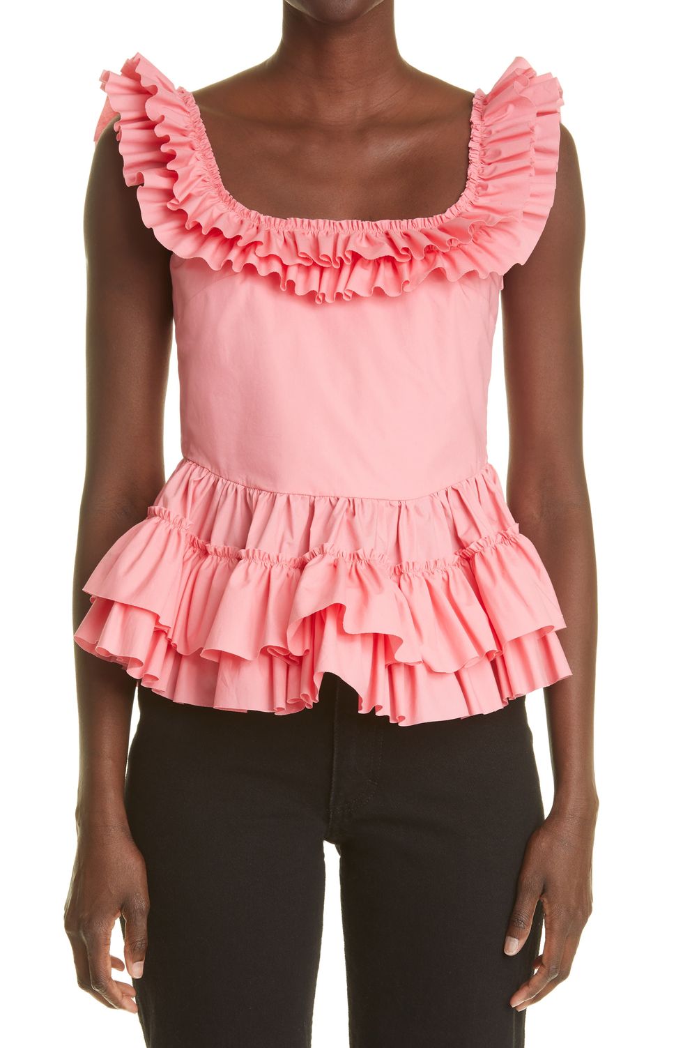 Women's Molly Goddard Ruffle Peplum Cotton Top, Size 8 US - Pink